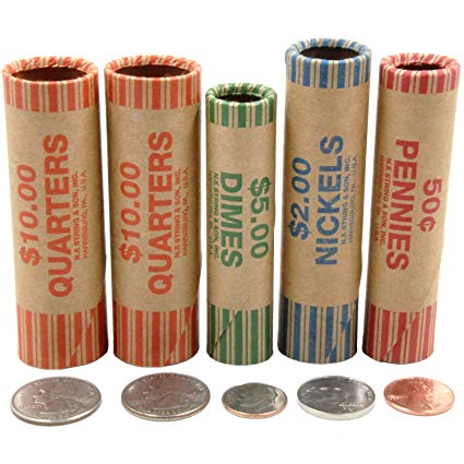 250 Easy Fill Coin Roll Wrappers - Made in USA - Sold by Vets – Assorted Value Pack - Pennies, Nickels, Dimes, Quarters