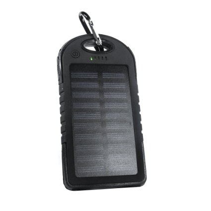 Solar Charger - MassData solar charger 5000mah Water Resistant Portable Backup power bank dual USB output, Fits most USB-charged devices