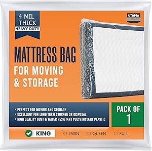 Utopia Home Mattress Bag for Moving King Size (Pack of 1), 4 Mil Thick Mattress Storage Bag, Plastic Mattress Cover, Fits Mattresses up to 14 Inches