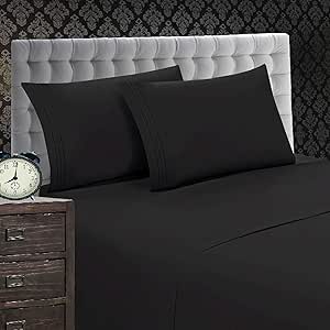 Elegant Comfort 1500 Premier Luxury Hotel Quality Softness Wrinkle and Fade Resistant 4-Piece Bed Sheet Set, Deep Pocket up to 16inch, Queen, Black