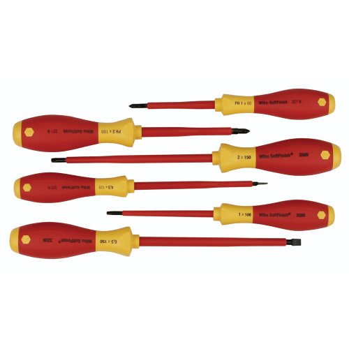 Wiha 35890 Insulated Slotted Phillips and Square Screwdriver Set, 6-Piece