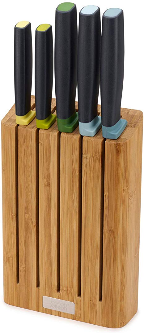 Joseph Joseph  Elevate Knives Bamboo 5-Piece Elevate Knife Set with Slimline Bamboo Block, Multi-Colour