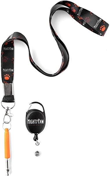 Mighty Paw Training Whistle, Silent Dog Whistle with Retractable Belt Attachment and Neck Lanyard, No Bark Dog Training Tool for Obedience and Recall. (Orange)