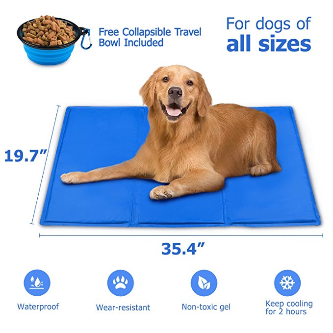 Dog Cooling Mat, Waterproof & Wear-resistant Large Cooling Mat for Dogs, Cats, Pets, Includes Collapsible Travel Bowl