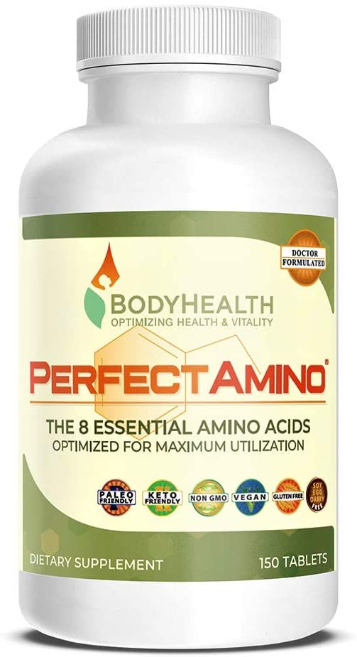 BodyHealth PerfectAmino Tablets (1PK), All 8 Essential Amino Acids with BCAAs   Lysine, Phenylalanine, Threonine, Methionine, Tryptophan, Supplement for Muscle Mass Production, Recovery & Strength