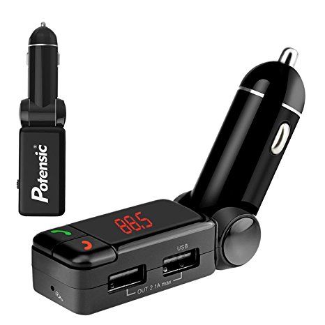 FM Transmitter/Car Charger, Potensic® Wireless Bluetooth FM Transmitter, Bluetooth Adapter, Car Charger, MP3 Player