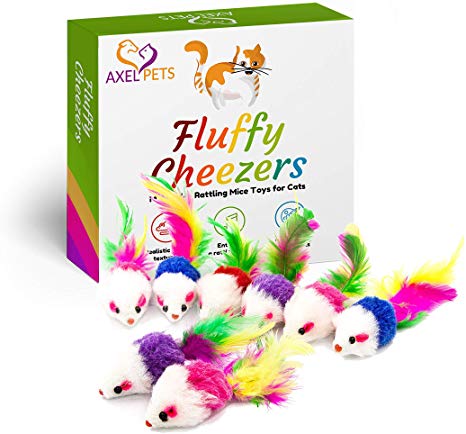 AXEL PETS Fluffy Cheezers Interactive Catch Play with Rattle Sound Mice Toys for Cats, Box of 12 Mice – Perfect for Pet’s Lovers