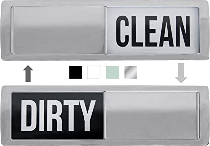 Gorilla Grip Dishwasher Clean and Dirty Magnet Sign, Optional Adhesive, Magnetic, Easy Read, Non-Scratch, Heavy Duty Shutter Slide Magnets for Dish Washer, Kitchen Accessories, 7x2, Silver