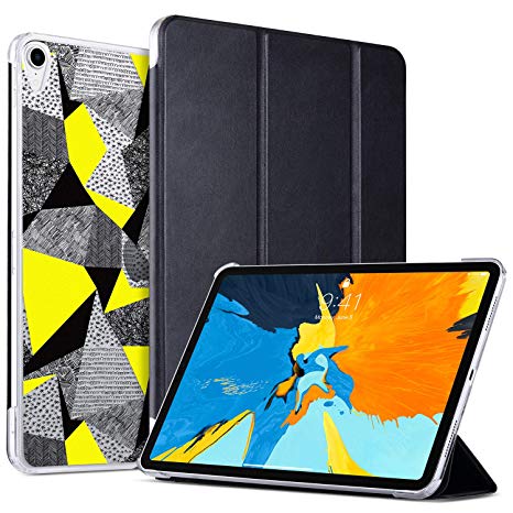 ULAK Case for iPad Pro 11 Inch 2018, Slim Lightweight Trifold Stand Smart Cover with Auto Wake/Sleep, Hard Back Designed Cover for iPad Pro 11 (Support 2nd Gen iPad Pencil Charging), Black Doodles