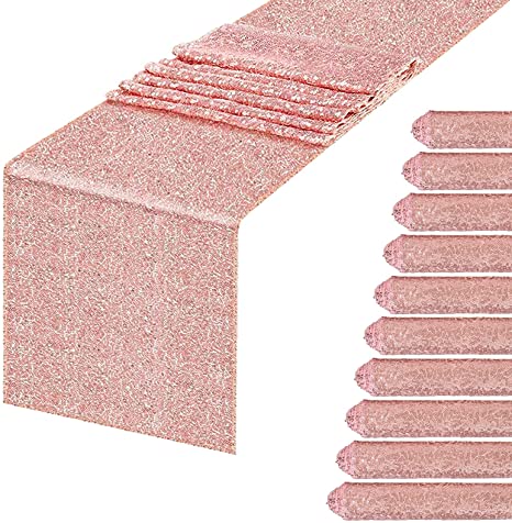 fani 10 Packs 12 x 108 Inch Sequin Table Runner Rose Gold, Glitter Rose Gold Sequin Table Runner for Birthday Wedding Party Decorations Supplies, Event Bridalwedding and Dinner Party Runner Decor