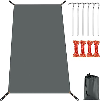 Odoland Camping Tent Footprint and Tent Stakes Set, 83" x 35" Waterproof Tarp with Carry Bag for Under Tent, Ultralight Tent Footprint for Ground Camping Hiking