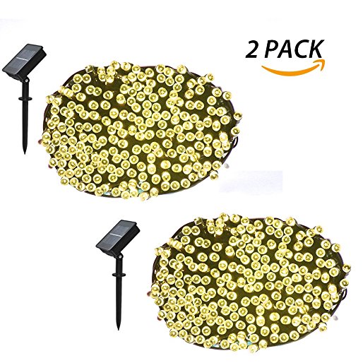 ENERMALL 2 Pack Solar String Lights, 72ft 200 LED 8 Modes Waterproof Solar Powered Starry Lighting Decorative Christmas Fairy String Light for Outdoor Gardens Patio Home Wedding Party (Warm White)