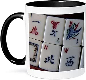 3dRose Luv Mah Jongg-Two Tone Black Mug, 11 oz, Multicolor