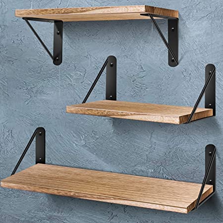 AIBORS Floating Shelves for Wall, Rustic Wood Wall Shelves Decor Set of 3 for Bedroom, Bathroom, Living Room, Kitchen, Office, Laundry Room, Original Wood