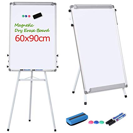 Yaheetech Height Adjustable Tripod Magnetic Whiteboard/Flipchart Easel Portable Dry Erase Board w/Stand Office Classroom Presentation White Board 61 x 59 x (100.5-162) cm