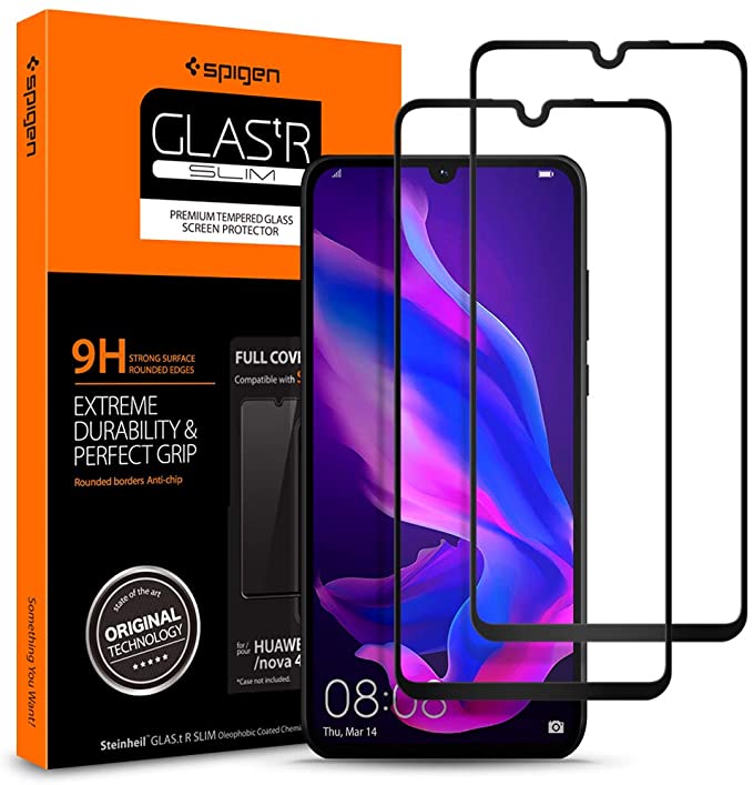 Spigen, 2Pack, Huawei P30 Lite Screen Protector, Glas.tR Black, Full Coverage, 9H Tempered Glass, Case Friendly, High Responsiveness, Bubble-free, Anti-scratch, Anti-fingerprint (L39GL25749)