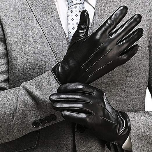 Leather Gloves for Mens, Full-Hand Touchscreen Gift Packaging Cold Weather Gloves