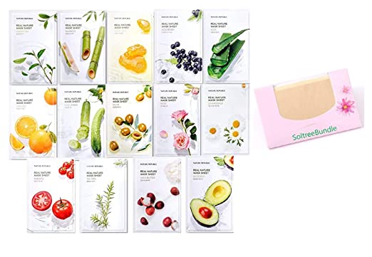 Nature Republic Real Nature Mask Sheet 14pcs Original Korean Mask Sheet   SoltreeBundle Oil blotting Paper 50pcs