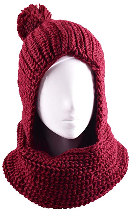 CEAJOO Women's Hood Infinity Scarfs Winter Hats Set Thick Warm Cable Knit