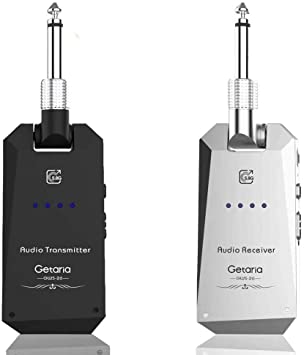 Getaria Wireless Guitar Transmitter Receiver set 5.8GH Wireless Guitar System 4 Channels for Electric Guitar Bass (Silver/black)