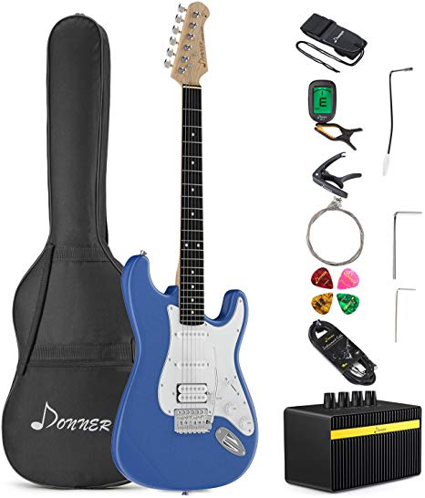 Donner DST-100T Full-Size 39 Inch Electric Guitar Tidepool with Amplifier, Bag, Capo, Strap, String, Tuner, Cable and Pick