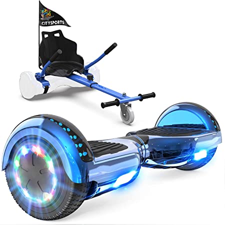 GeekMe hoverboards go kart attachment, Hoverboards with Hoverkart 6.5 inch with Bluetooth Speaker, LED Lights, Gift for Kid, Teenager and Adult