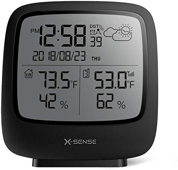 X-Sense Weather Station Wireless with 500 ft Wireless Range, Large Backlit LCD, Atomic Clocks, Accurate Temperature and Humidity Monitor, Weather Forecast