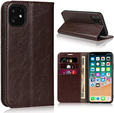 SailorTech for iPhone 11 Genuine Leather Case Wallet Case, Folio Flip Cover Protective Case with Credit Cards Holder and Kickstand Feature for iPhone 11 Premium Leather Phone Case (6.1")- Dark Brown