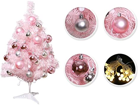 Asdomo -Tabletop Christmas Tree Small Artificial Tree with Balls, Stand LED Lights Mini Christmas Tree for Christmas Decorations, Home , Kitchen, Dining Table Xmas Indoor Decor 23.6inch