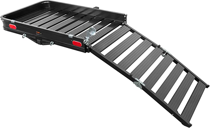 CURT 18112 50 x 30-1/2-Inch Black Aluminum Hitch Cargo Carrier with Ramp, 2-in Folding Shank