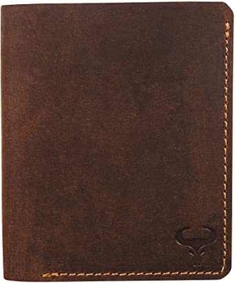 Men's Genuine Leather Bifold Wallet - Vintage Slim Vertical Design - Top Grain Leather Purse - RFID Blocking