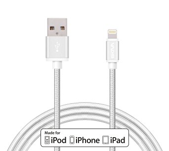 Apple MFi Certified Lightning Cable - Skiva USBLink Braided (3.2 ft / 1m) Sync and Charge 8-pin Cable for iPhone 6 6s Plus 5s 5c 5 SE, iPad Pro Air mini, iPod touch nano 7th gen (Silver) [Model:CB124]