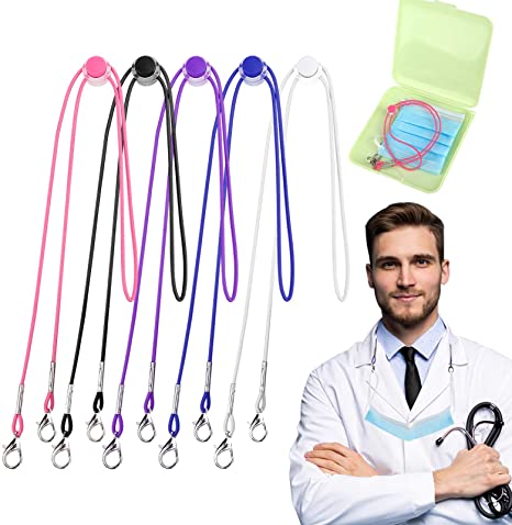 Face Mask Lanyards, 5 Pack Multicolor Fashion Adjustable Length Mask Lanyard for Women Men Adults, Face Necklace Holder Strap to Keep Around Neck Handy for Outdoor Sport (Contains a Mask Storage Case)