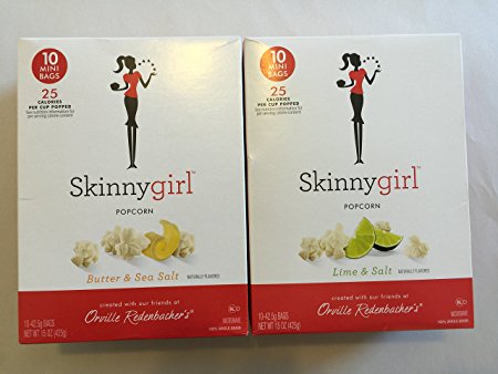 Skinny Girl Popcorn Variety 2 Pack: Lime & Salt and Butter and Sea Salt 10 Mini Bags of Each Flavor