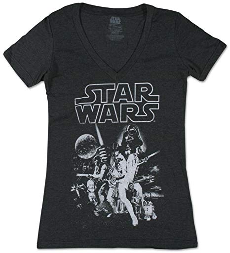 Star Wars Poster V-neck Charcoal Heather Juniors T-shirt