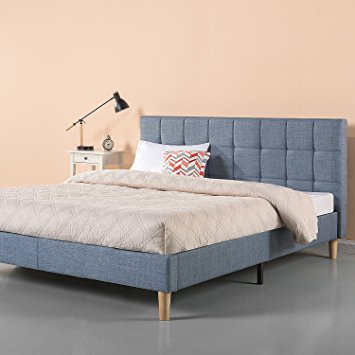 Zinus Upholstered Square Stitched Platform Bed in Light Blue, King