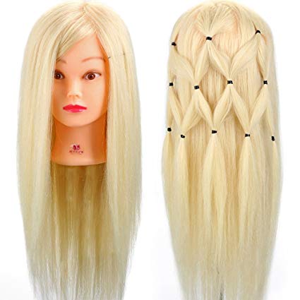 Neverland Professional 24" 70% Real Human Blonde Hair Training Head Hairdressing Model Salon with Free Clamp