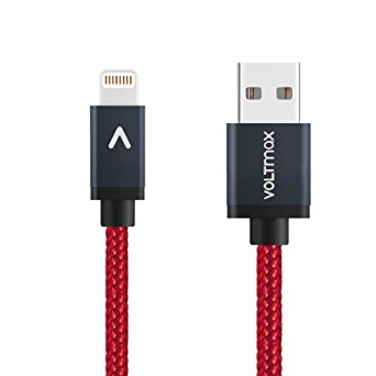 Voltmax Apple certified MFi 3ft Lightning Cable, Nylon-braided lightning to USB with reinforced aramid fiber for iPhone 7/7plus, 6s/6sPlus, 6/6Plus, iPad Pro/Air 2, iPad mini 4/3/2, Air pods&more(Red)