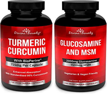 Turmeric Curcumin with BioPerine & Glucosamine Sulfate with MSM Bundle