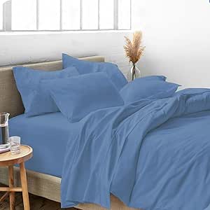 Queen Size 100% Egyptian Cotton 800 Thread Count 4 Piece Sheets Set - 18" Inch Deep Pocket, Smooth & Soft Sateen Weave, Premium Quality Hotel Bedding, Medium Blue Solid