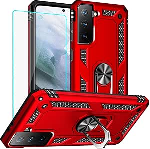 for S21 Plus Case: Samsung Galaxy S21 Plus Case with HD Screen Protector - Military Grade Protective Cases with Ring for Samsung S21 Plus(Red)