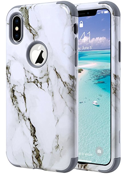 iPhone X Case Marble, ULAK Shockproof Hybrid Soft Silicone & Hard PC Heavy Duty Rugged Bumper Protective Case for Apple iPhone X 5.8 inch - Artistic Marble Pattern