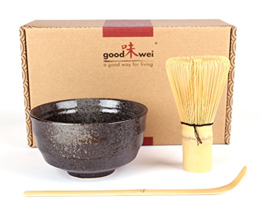 Japanese Matcha Tea Ceremony Set - Ceramic Bowl with Bamboo Whisk and Scoop