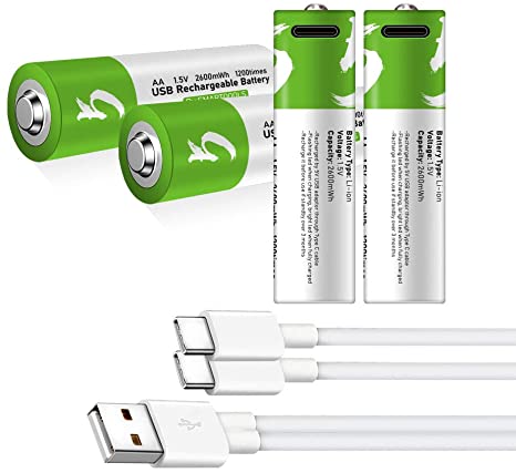 Rechargeable AA Batteries 1.5V 2600mWh USB Lithium ion Rechargeable AA Battery with USB Type C Charging Cable, High Capacity Fast Charge, 1200 Cycles Constant Output, Over-Charge Protection,8-Pack