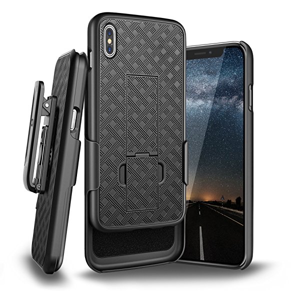iPhone X Case, iPhone X Belt Clip Case, Cellularvilla [SlimShield Series] Protective Grip Case [Kickstand] Armor Rotating Holster Belt Clip Swivel Stand Cover For Apple iPhoneX/iPhone 10 (Black)