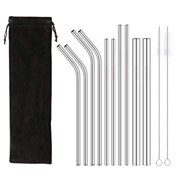 Stainless Steel Reusable Drinking Straws Drinking Metal Straws Set of 10 with 2 Sizes Brushes Environment-Friendly Straw(4 Bent 4 Straight 2 Wide)