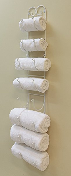 Useful UH-TR221 Wall Mounted Towel and Wine Bottle Rack Holder, Holds 5 or 8 Bottles (White)