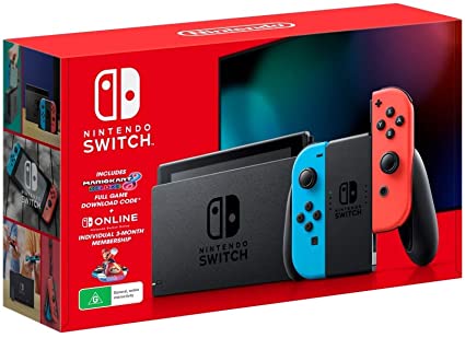 Nintendo Switch Console [Neon Blue/Red] with Mario Kart 8 Deluxe   Switch Online 3 Month Bundle