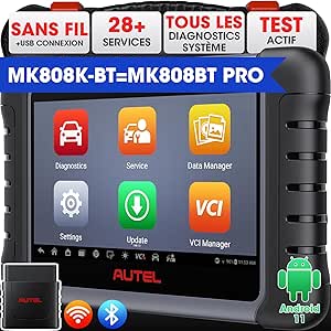 Autel MaxiCOM MK808K-BT Scanner: Android 11, Identique à MK808BT Pro, 2024 Mis à Niveau MX808S/MK808S/MK808BT Valise Diagnostic Auto, Outil Analyse Contrôle Bidirectionnel, 28 Service,Test de Batterie