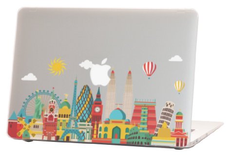 Macbook Air 13 inches Rubberized Hard Case for model A1369 & A1466, World Travel Design with Clear Bottom Case, Come with Keyboard Cover